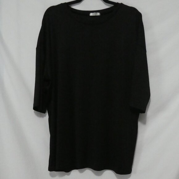 EKOUAER | XXL | Classic Black Relaxed Ribbed Short Sleeve Top - Picture 1 of 16